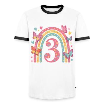 Rainbow Butterfly 3rd Birthday Girl - Men's Ringer Shirt - white/black - Front - AI Model Female 172 light (172cm) & AI Model Male 178 dark (178cm)