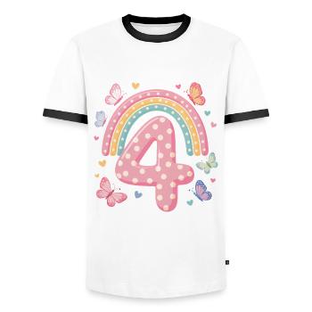 Rainbow Butterfly 4th Birthday Girl - Men's Ringer Shirt - white/black - Front - AI Model Female 172 light (172cm) & AI Model Male 178 dark (178cm)