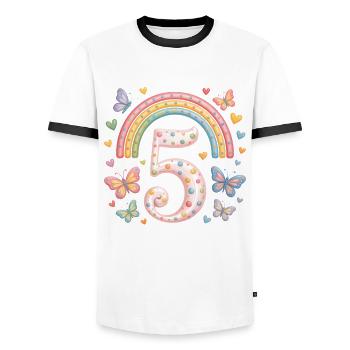 Rainbow Butterfly 5th Birthday Girl - Men's Ringer Shirt - white/black - Front - AI Model Female 172 light (172cm) & AI Model Male 178 dark (178cm)