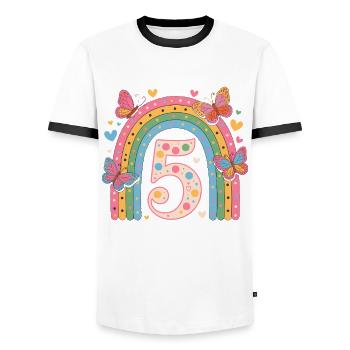 Rainbow Butterfly 5th Birthday Girl - Men's Ringer Shirt - white/black - Front - AI Model Female 172 light (172cm) & AI Model Male 178 dark (178cm)