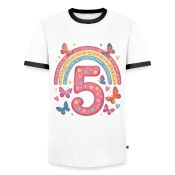 Rainbow Butterfly 5th Birthday Girl - Men's Ringer Shirt - white/black - Front - AI Model Female 172 light (172cm) & AI Model Male 178 dark (178cm)