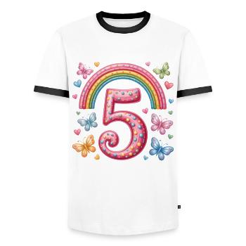 Rainbow Butterfly 5th Birthday Girl - Men's Ringer Shirt - white/black - Front - AI Model Female 172 light (172cm) & AI Model Male 178 dark (178cm)