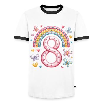 Rainbow Butterfly 8th Birthday Girl - Men's Ringer Shirt - white/black - Front - AI Model Female 172 light (172cm) & AI Model Male 178 dark (178cm)