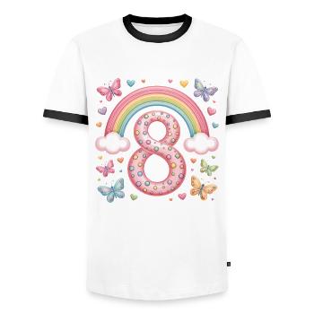 Rainbow Butterfly 8th Birthday Girl - Men's Ringer Shirt - white/black - Front - AI Model Female 172 light (172cm) & AI Model Male 178 dark (178cm)