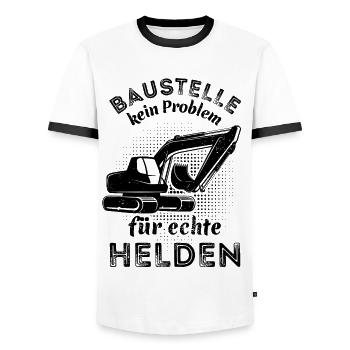 Baustelle - kein Problem für echte Helden - Bagger - Männer Kontrast-T-Shirt - Weiß/Schwarz - Vorne - AI Model Female 172 light (172cm) & AI Model Male 178 dark (178cm)