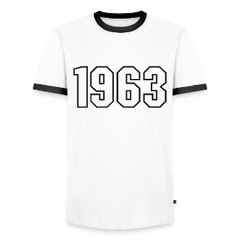 T-shirt né en 1963 - T-shirt contrasté Homme - blanc/noir - Devant - AI Model Female 172 light (172cm) & AI Model Male 178 dark (178cm)