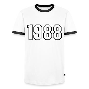 t-shirt né en 1988 - T-shirt contrasté Homme - blanc/noir - Devant - AI Model Female 172 light (172cm) & AI Model Male 178 dark (178cm)