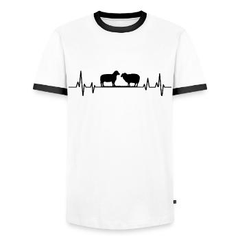 Sheep heartbeat t-shirt sheep - Men's Ringer Shirt - white/black - Front - AI Model Female 172 light (172cm) & AI Model Male 178 dark (178cm)
