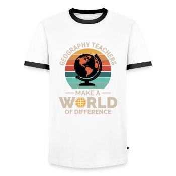 Geography Teachers Globe World Difference - Men's Ringer Shirt - white/black - Front - AI Model Female 172 light (172cm) & AI Model Male 178 dark (178cm)