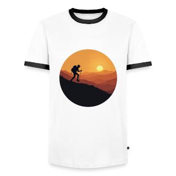 Hiking Mountain Sunset Adventure Outdoor Explore - Men's Ringer Shirt - white/black - Front - AI Model Female 172 light (172cm) & AI Model Male 178 dark (178cm)