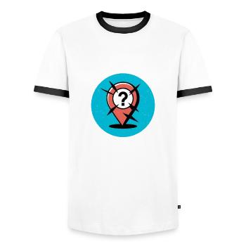 Question Mark Pin Lost Location GIS Error - Men's Ringer Shirt - white/black - Front - AI Model Female 172 light (172cm) & AI Model Male 178 dark (178cm)