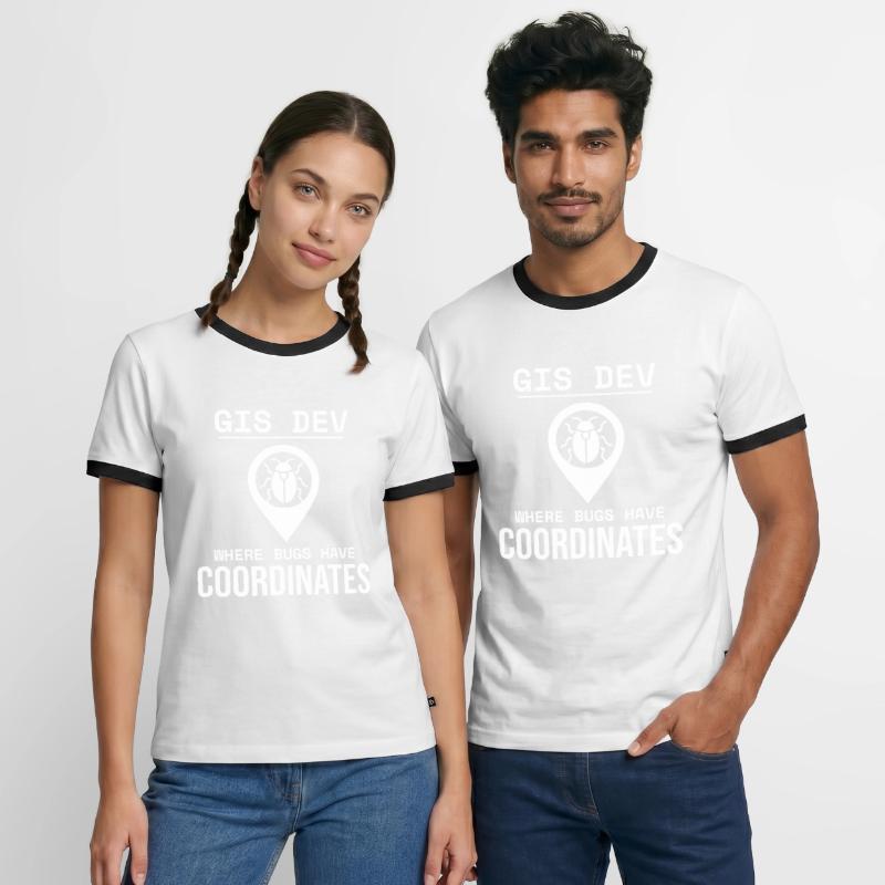 GIS Dev Debugging Coordinates Geospatial Bug Men's Ringer Shirt