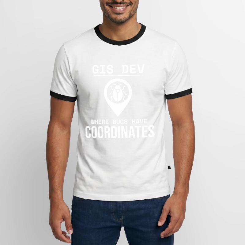 GIS Dev Debugging Coordinates Geospatial Bug Men's Ringer Shirt