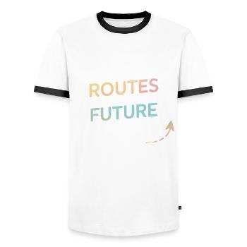 Retro Routes Future Dreams Compass Map - Men's Ringer Shirt - white/black - Front - AI Model Female 172 light (172cm) & AI Model Male 178 dark (178cm)