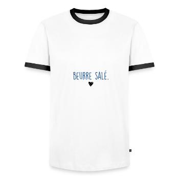 beurre salé - T-shirt contrasté Homme - blanc/noir - Devant - AI Model Female 172 light (172cm) & AI Model Male 178 dark (178cm)