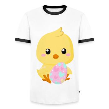 Mignon petit poussin de Pâques avec oeuf de Pâques - T-shirt contrasté Homme - blanc/noir - Devant - AI Model Female 172 light (172cm) & AI Model Male 178 dark (178cm)