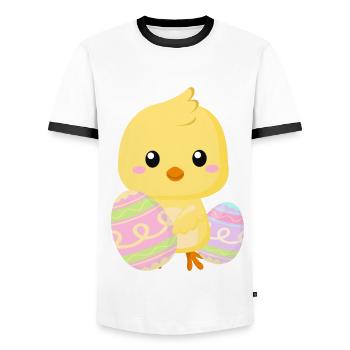 Mignon petit poussin de Pâques avec des oeufs de Pâques - T-shirt contrasté Homme - blanc/noir - Devant - AI Model Female 172 light (172cm) & AI Model Male 178 dark (178cm)