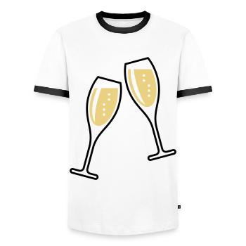 2 Glasses Of Sparkling Wine (Oval / Closed / 2C) - Men's Ringer Shirt - white/black - Front - AI Model Female 172 light (172cm) & AI Model Male 178 dark (178cm)