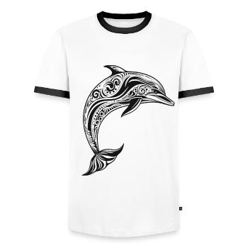 Dauphin avec des motifs Maori - T-shirt contrasté Homme - blanc/noir - Devant - AI Model Female 172 light (172cm) & AI Model Male 178 dark (178cm)