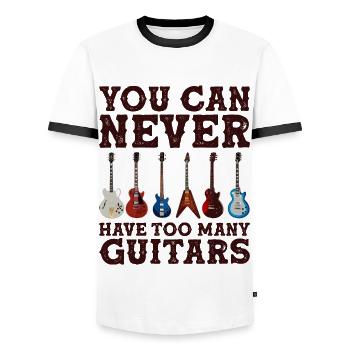 You Can Never Have Too Many Guitars graphic - Men's Ringer Shirt - white/black - Front - AI Model Female 172 light (172cm) & AI Model Male 178 dark (178cm)