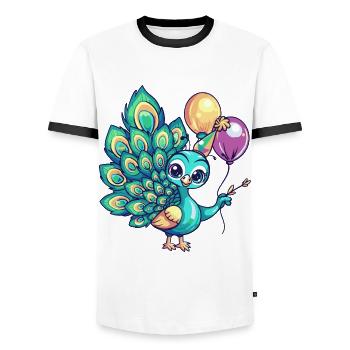 Peacock Bird Birthday Baby - Men's Ringer Shirt - white/black - Front - AI Model Female 172 light (172cm) & AI Model Male 178 dark (178cm)