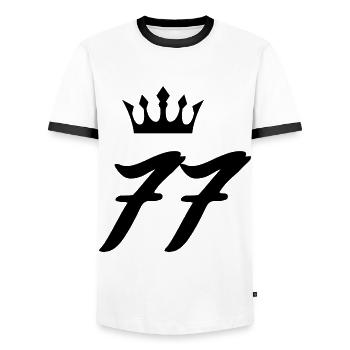 77 Zahl Krone - Männer Kontrast-T-Shirt - Weiß/Schwarz - Vorne - AI Model Female 172 light (172cm) & AI Model Male 178 dark (178cm)