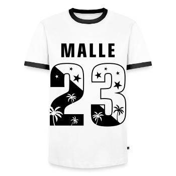 Malle 23 - Männer Kontrast-T-Shirt - Weiß/Schwarz - Vorne - AI Model Female 172 light (172cm) & AI Model Male 178 dark (178cm)