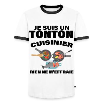 Mon tonton C'est Le meilleur Cuisinier - T-shirt contrasté Homme - blanc/noir - Devant - AI Model Female 172 light (172cm) & AI Model Male 178 dark (178cm)