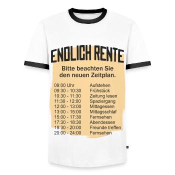 Rentner Zeitplan Tagesablauf, Endlich Rente - Männer Kontrast-T-Shirt - Weiß/Schwarz - Vorne - AI Model Female 172 light (172cm) & AI Model Male 178 dark (178cm)