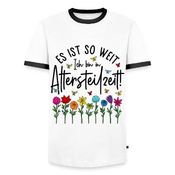 Altersteilzeit Garten bunte Blumen Ruhestand Rente - Männer Kontrast-T-Shirt - Weiß/Schwarz - Vorne - AI Model Female 172 light (172cm) & AI Model Male 178 dark (178cm)
