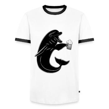 Party Dolphin with Beer on the Beach - Festival in October - Men's Ringer Shirt - white/black - Front - AI Model Female 172 light (172cm) & AI Model Male 178 dark (178cm)