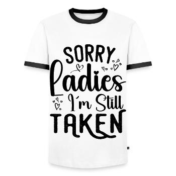 Sorry Ladies I'm Still Taken - T-shirt contrasté Homme - blanc/noir - Devant - AI Model Female 172 light (172cm) & AI Model Male 178 dark (178cm)