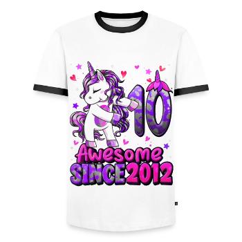 Licorne 10 Anniversaire - T-shirt contrasté Homme - blanc/noir - Devant - AI Model Female 172 light (172cm) & AI Model Male 178 dark (178cm)