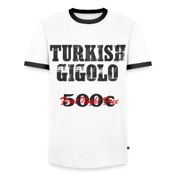 Men's shirt TURKISH Gigolo - Men's Ringer Shirt - white/black - Front - AI Model Female 172 light (172cm) & AI Model Male 178 dark (178cm)