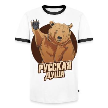 Russischer Bär mit dem Spruch Russische Seele für - Männer Kontrast-T-Shirt - Weiß/Schwarz - Vorne - AI Model Female 172 light (172cm) & AI Model Male 178 dark (178cm)