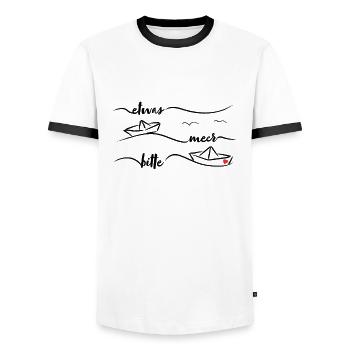 Papierschiff Papierboot Meer Papierschiffchen - Männer Kontrast-T-Shirt - Weiß/Schwarz - Vorne - AI Model Female 172 light (172cm) & AI Model Male 178 dark (178cm)