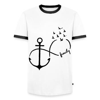 Unendlichkeit Familie fliegende Vögel Anker - Männer Kontrast-T-Shirt - Weiß/Schwarz - Vorne - AI Model Female 172 light (172cm) & AI Model Male 178 dark (178cm)