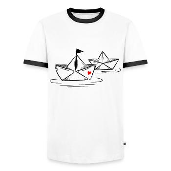 Paper Ship Sea Paper Boat Paper Boat - Men's Ringer Shirt - white/black - Front - AI Model Female 172 light (172cm) & AI Model Male 178 dark (178cm)