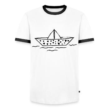 Bateau en papier et coeurs Bateau maritime maritime en papier - T-shirt contrasté Homme - blanc/noir - Devant - AI Model Female 172 light (172cm) & AI Model Male 178 dark (178cm)