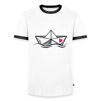 Paper Ship Sea Paper Boat Paper Boat - Men's Ringer Shirt - white/black - Front - AI Model Female 172 light (172cm) & AI Model Male 178 dark (178cm)
