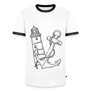 Leuchtturm Anker Maritim - Männer Kontrast-T-Shirt - Weiß/Schwarz - Vorne - AI Model Female 172 light (172cm) & AI Model Male 178 dark (178cm)