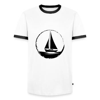 Voilier de mer - T-shirt contrasté Homme - blanc/noir - Devant - AI Model Female 172 light (172cm) & AI Model Male 178 dark (178cm)