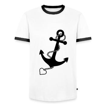 Anchor Maritime Sea Sailing - Men's Ringer Shirt - white/black - Front - AI Model Female 172 light (172cm) & AI Model Male 178 dark (178cm)
