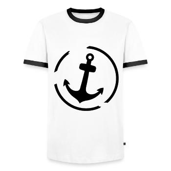 Anchor Maritime Sea Sailing - Men's Ringer Shirt - white/black - Front - AI Model Female 172 light (172cm) & AI Model Male 178 dark (178cm)