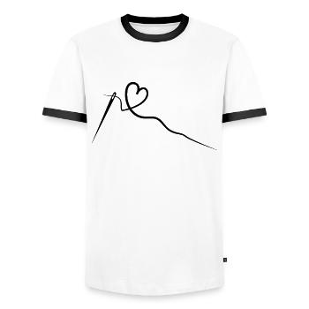 Seamstress Sewing Seamstress - Men's Ringer Shirt - white/black - Front - AI Model Female 172 light (172cm) & AI Model Male 178 dark (178cm)
