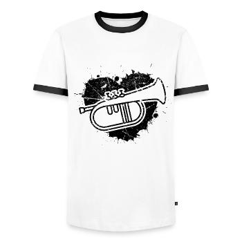 Flugelhorn Joueur de bugle Joueur de bugle - T-shirt contrasté Homme - blanc/noir - Devant - AI Model Female 172 light (172cm) & AI Model Male 178 dark (178cm)