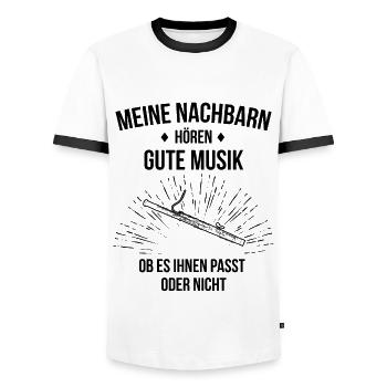 Fagott Fagottspieler Fagottist - Männer Kontrast-T-Shirt - Weiß/Schwarz - Vorne - AI Model Female 172 light (172cm) & AI Model Male 178 dark (178cm)