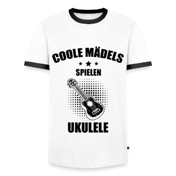 Ukulele Ukulele-Spieler Ukulelist - Männer Kontrast-T-Shirt - Weiß/Schwarz - Vorne - AI Model Female 172 light (172cm) & AI Model Male 178 dark (178cm)