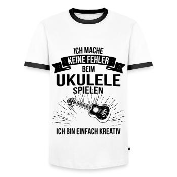 Ukulele Ukulele-Spieler Ukulelist - Männer Kontrast-T-Shirt - Weiß/Schwarz - Vorne - AI Model Female 172 light (172cm) & AI Model Male 178 dark (178cm)