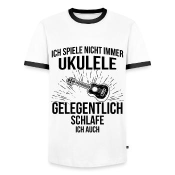 Ukulele Ukulele-Spieler Ukulelist - Männer Kontrast-T-Shirt - Weiß/Schwarz - Vorne - AI Model Female 172 light (172cm) & AI Model Male 178 dark (178cm)